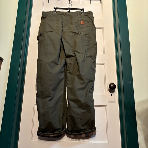 Carhartt Utility Canvas Flannel-Lined Pants Original Dungaree Fit B111 Moss - Picture 2 of 16
